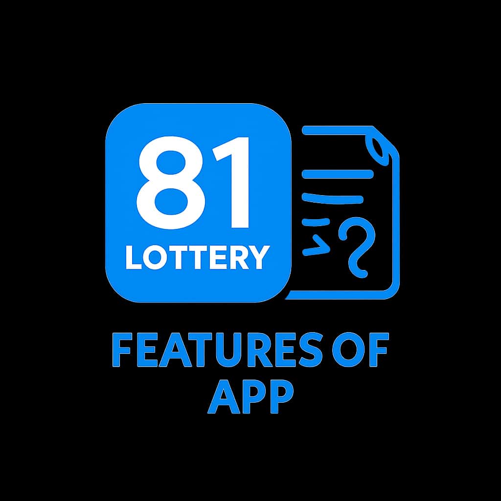 A simple badge design indicating the features of 81 Lottery App.