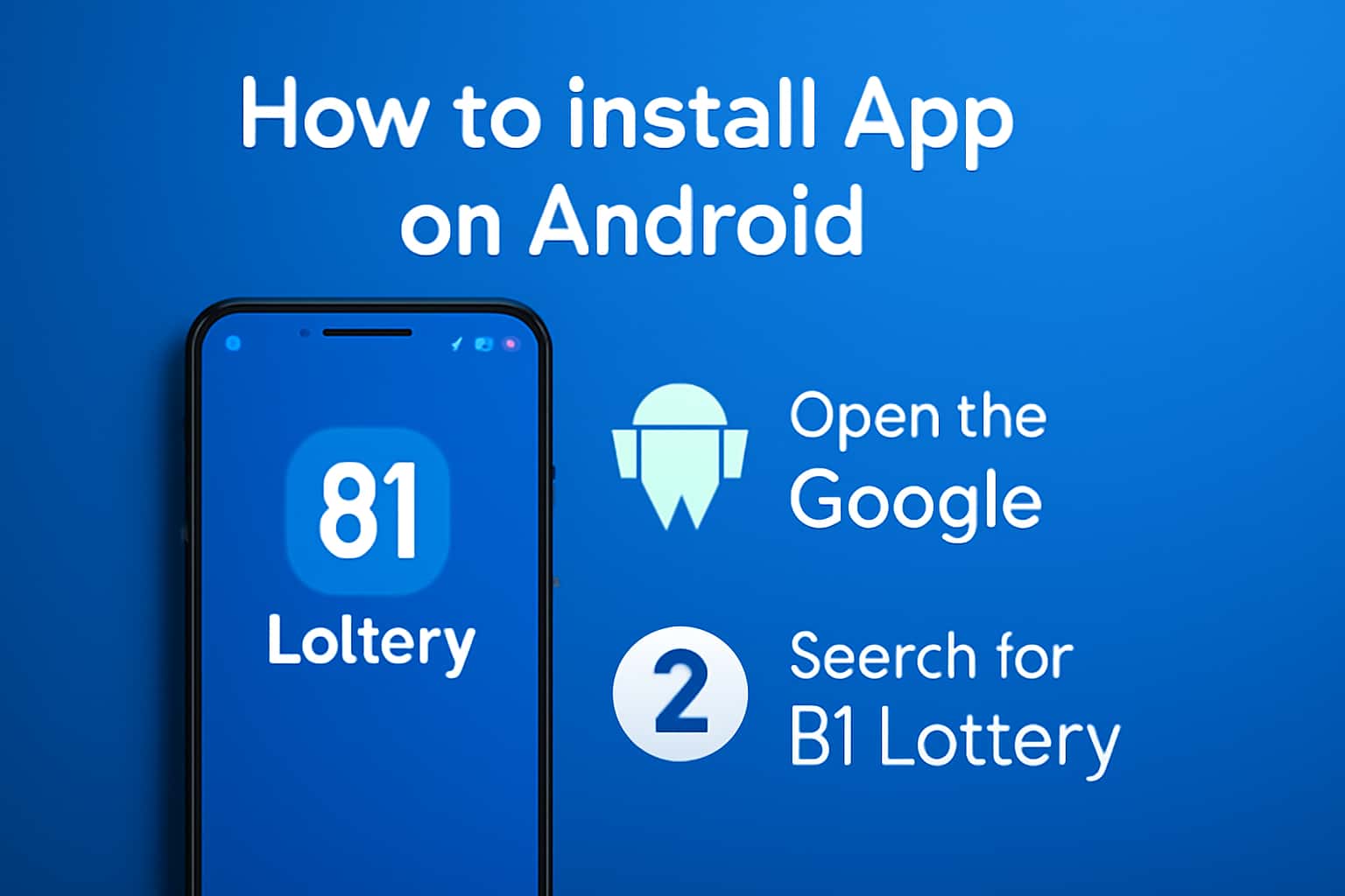 Informational graphic illustrating the installation process of the 81 Lottery App on Android.