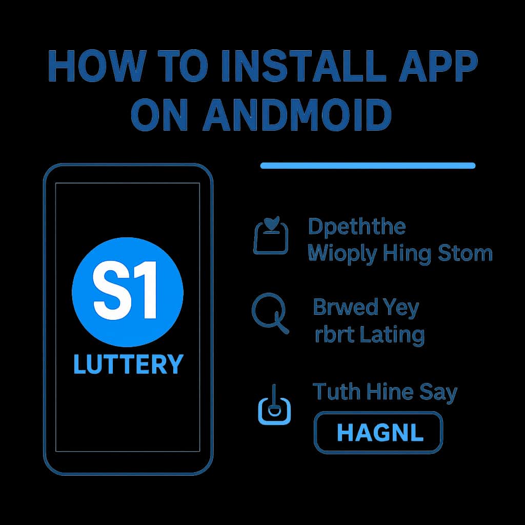 Illustration showing installation steps for 81 Lottery App on Android.